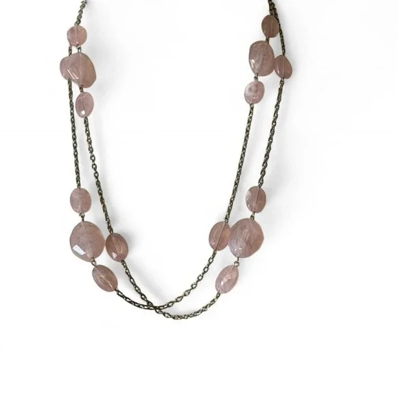 Vintage Long Light Pink Beaded Necklace‎