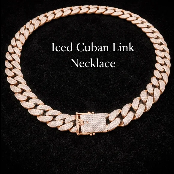 Heavy Iced Cuban Link Necklace Rose Gold Pavé Hip Hop Statement Chain 238g