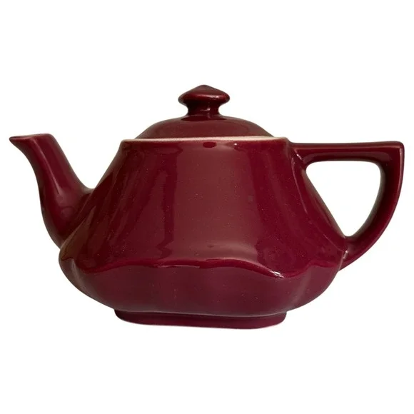 Vintage Hall Baltimore Teapot Ceramic Burgundy Maroon Red Art Deco Made in USA