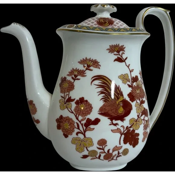 Wedgwood Golden Cockerel Coffee Pot Bone China England Rooster Floral Gold Trim
