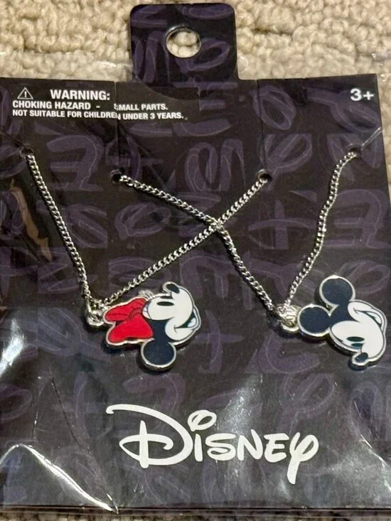 2 Silver Disney Minnie & Mickey Mouse Necklaces
