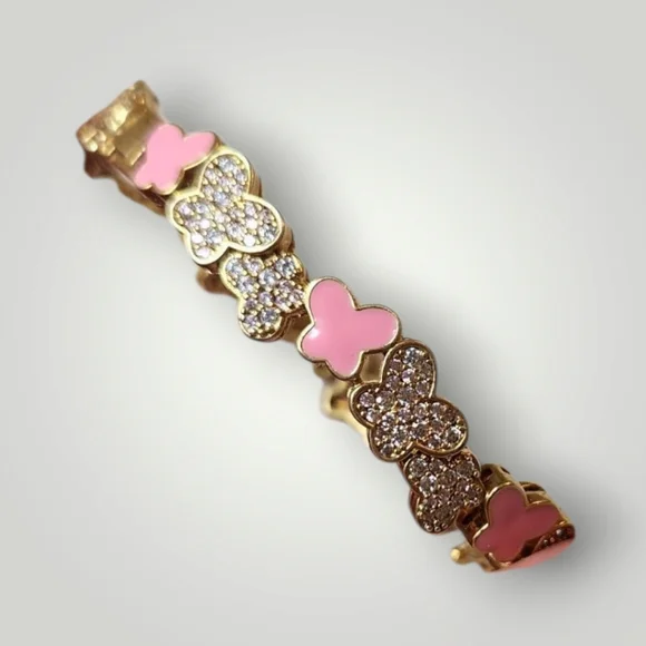 Gold and Pink Butterfly Bracelet youth Lab Created Cubic Zirconia Gold Over