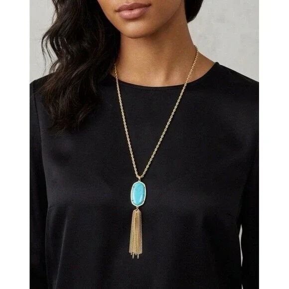KENDRA SCOTT  Ryane  Gold TONE TURQUOISE LUCITE TASSEL NECKLACE