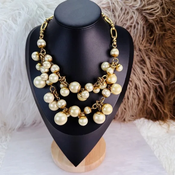 Stella & Dot Goldtone and Cream Faux Pearl Weighed Statement Necklace