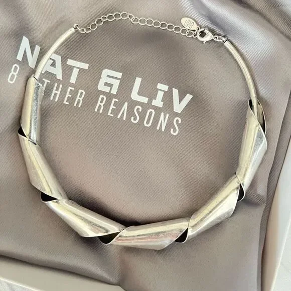 8 OTHER REASONS Twisted‎ Collar Necklace, Silver, Rustic Style, NWT
