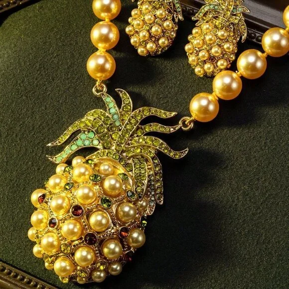 Multicolor  Women's Pineapple Design Necklace And Earrings Set
