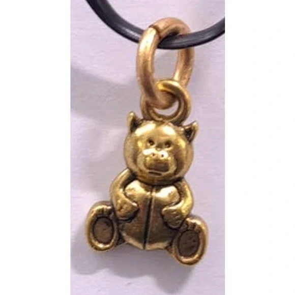 New Handmade Teddy Bear Charm Pendant Childrens Gold Tone 2 Sided Sitting Gift
