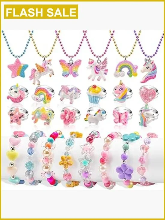 26-Pc Kids Play Jewelry Set Necklaces Bracelets Rings Unicorn Dress Up