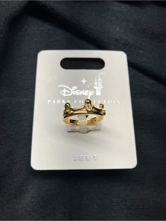 Disney Gold Crown Ring with Clear Stone Accents