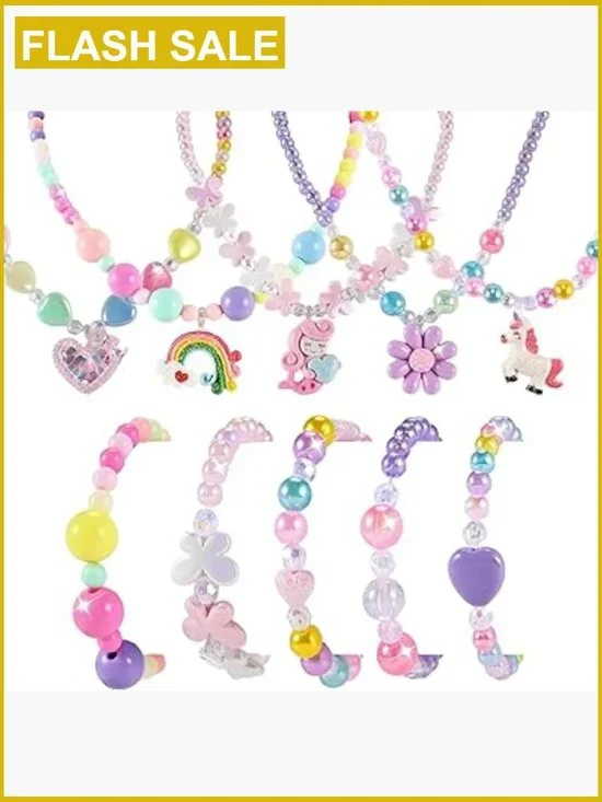 Kids Jewelry Set 10pc - Necklace Bracelet for Girls Dress Up Play