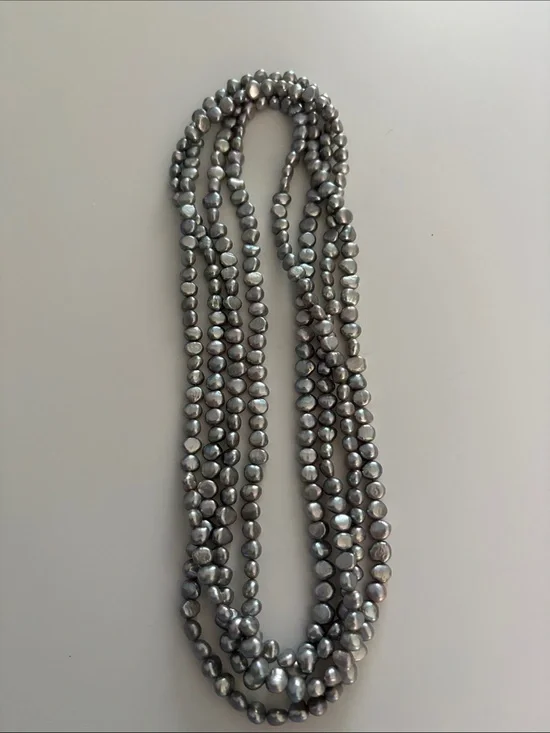 Extra Long Strand Gray Pearl Necklace - Elegant Women’s Jewelry