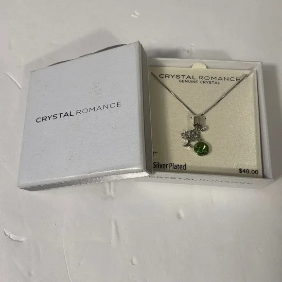 Crystal Romance Necklace Fine‎ Silver Plated Tree Green Crystal Pendant