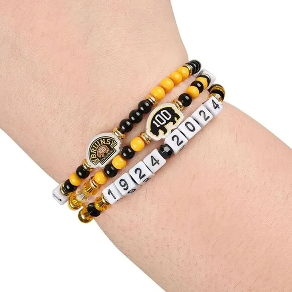 Foco Boston Bruins Ice Hockey Kids Set of 3 Centennial Bracelets.