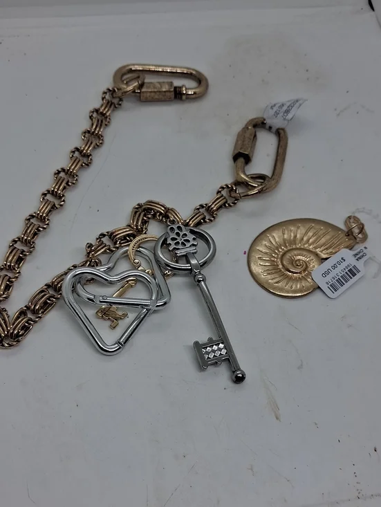 NWT Free People Gold-Tone Heart & Key Sway Bag Charm with And Sea Shell Charm