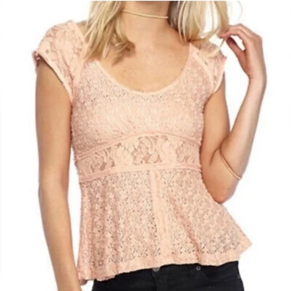 Free People Besties peach lace sleeveless blouse size XS