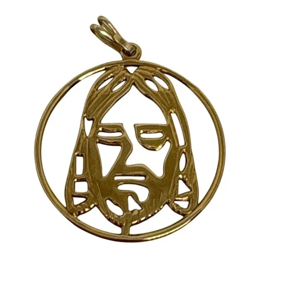 Gold Tone Jesus Face Round Pendant Charm Religious Christian‎ Faith Confirmation