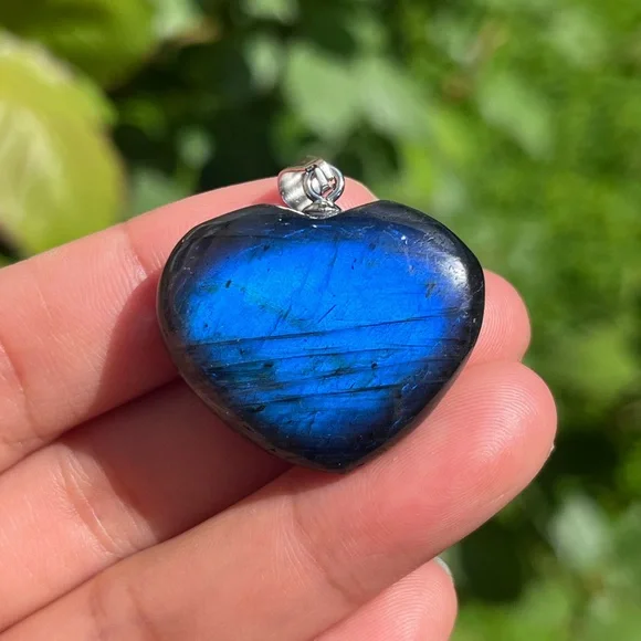 Stainless‎ steel double color flashy labradorite heart