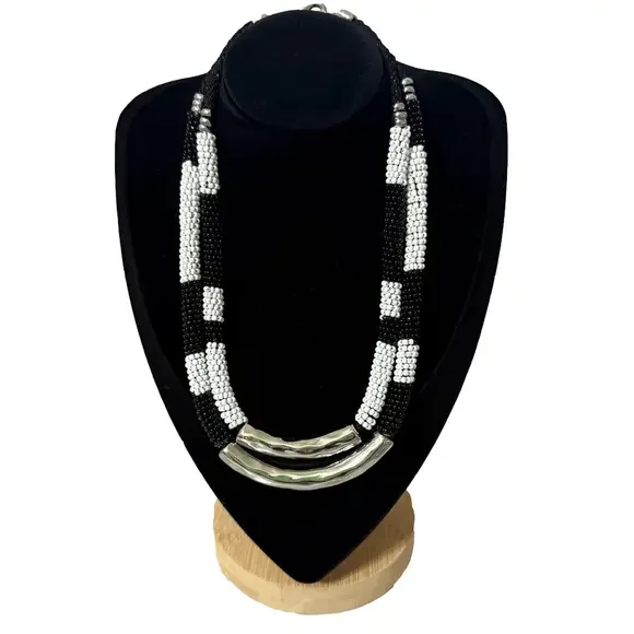 Chico's Black And White Multi Strand Seed Bead Necklace