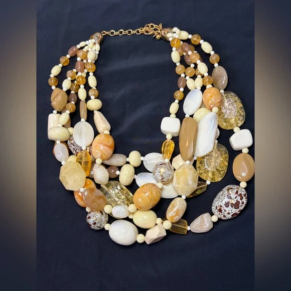 Joan Rivers Large Chunky Lucite Necklace 5 Strand Gold Tone Hardware Beaded Vtg