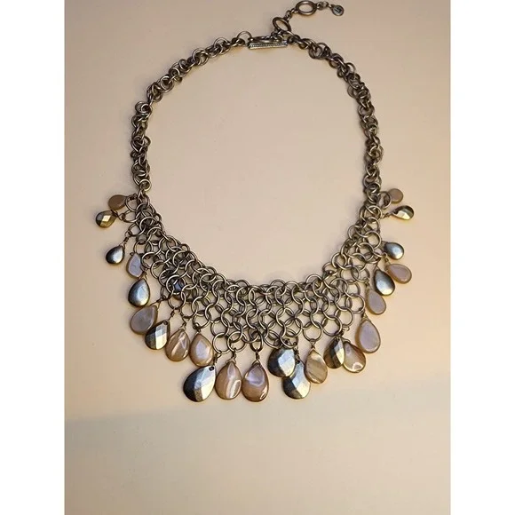Vintage LIZ CLAIBORNE Signed Bib Necklace Chandelier of Faceted‎ Bronze Tone 15