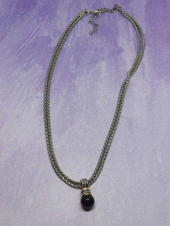 Premier Designs Double Strand Necklace With Enhanced Polished Black Bead Pendant
