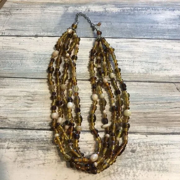 Acrylic Beads Necklace Multi-strand Brown Amber‎ Color 18