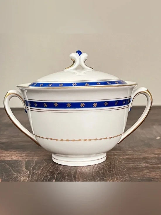 Antique Pirkenhammer Czechoslovakia Porcelain Covered Bowl Cobalt & Gold Mint