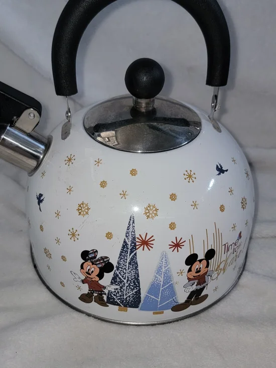 Disney White Mickey & Minnie Winter Whistling Tea Kettle