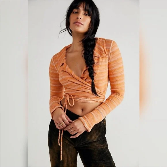 Free People Eloise Boho Orange Wrap Crop Top‎