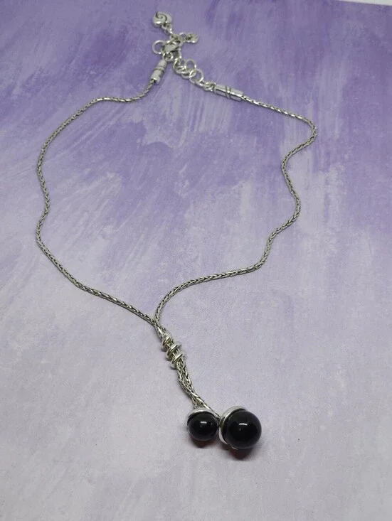 Brighton Bolero Black Onyx Orb Lariat Silver Tone Necklace