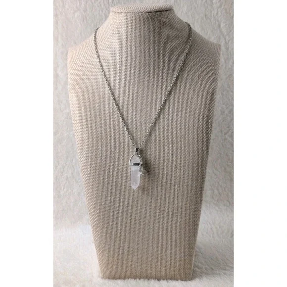 Clear Quartz Point Pendant‎ Necklace Butterfly Charm Silver Tone Adult Jewelry