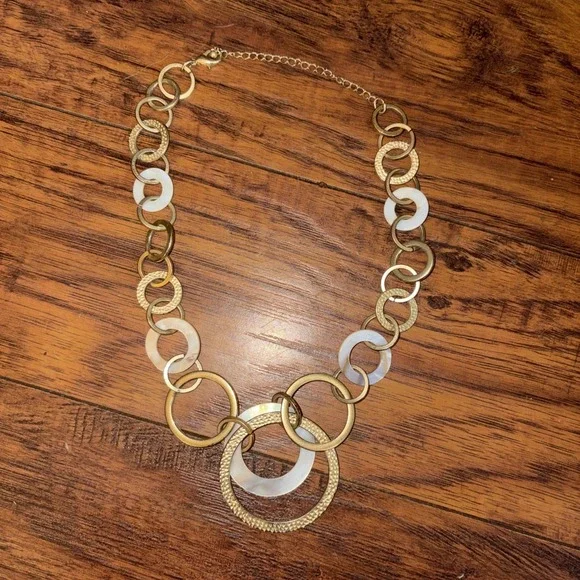 Silver Tone Hammered Circle Link Statement Necklace - 20