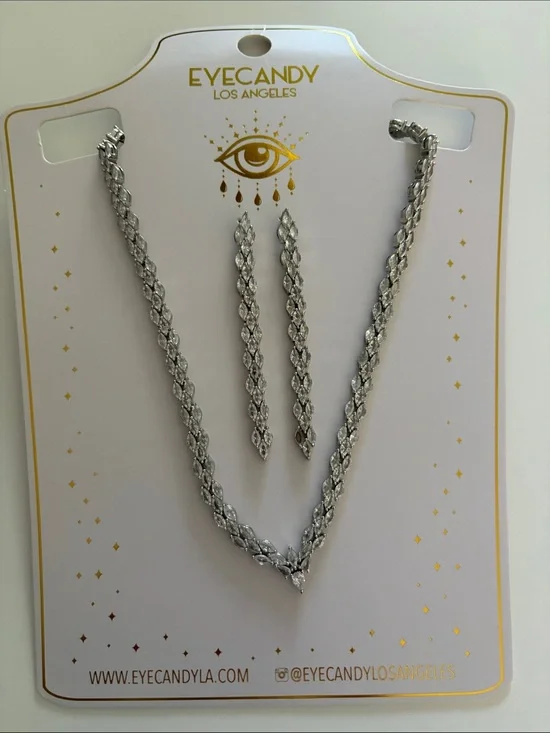 EYECANDY Silver Braided Necklace & Earrings Set