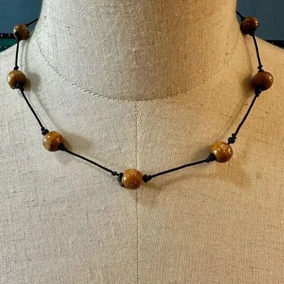 Brown Chinese beaded cord  necklace