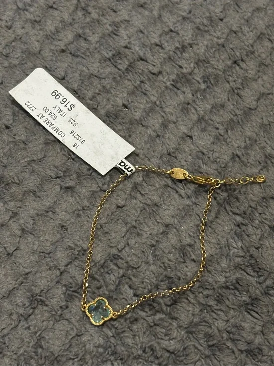 Gold Clover Bracelet with Blue Stone - kids Jewelry