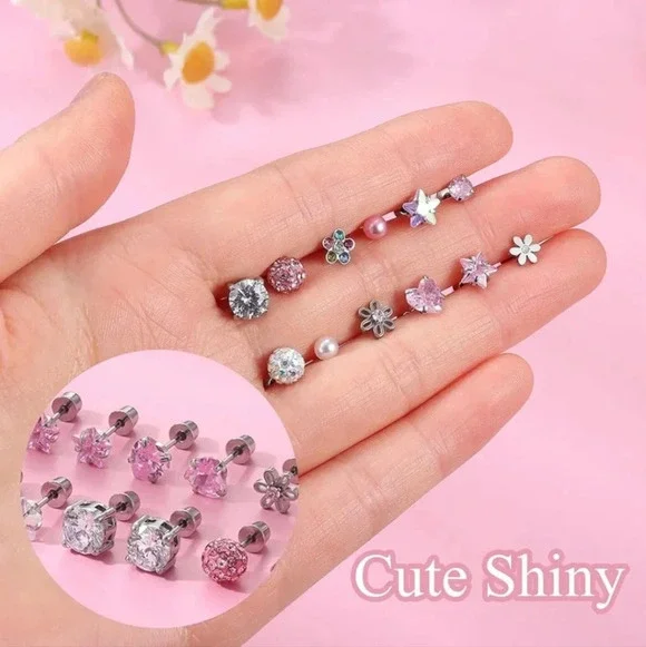 12Pairs Hypoallergenic Earrings for Girls Women Surgical Steel Screw Back Cute K