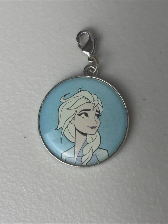 Disney Frozen Light Blue Elsa  Animated Round Pendant Charm