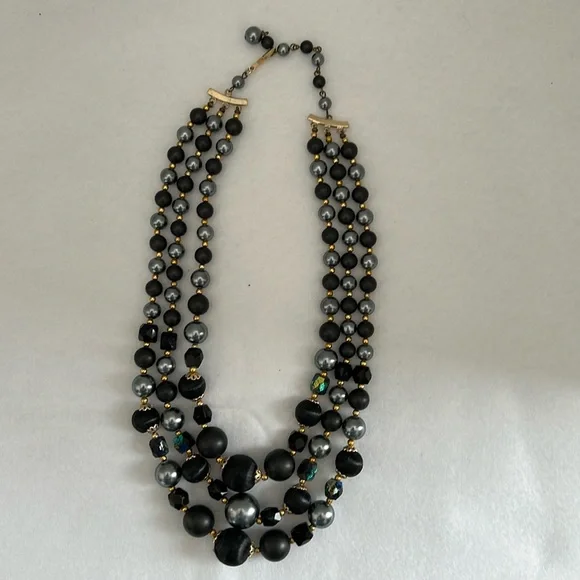 Vintage Triple-Strand Black Statement Necklace