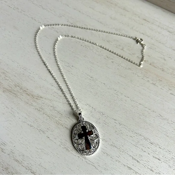 Silver Tone Cross Necklace with Chain
