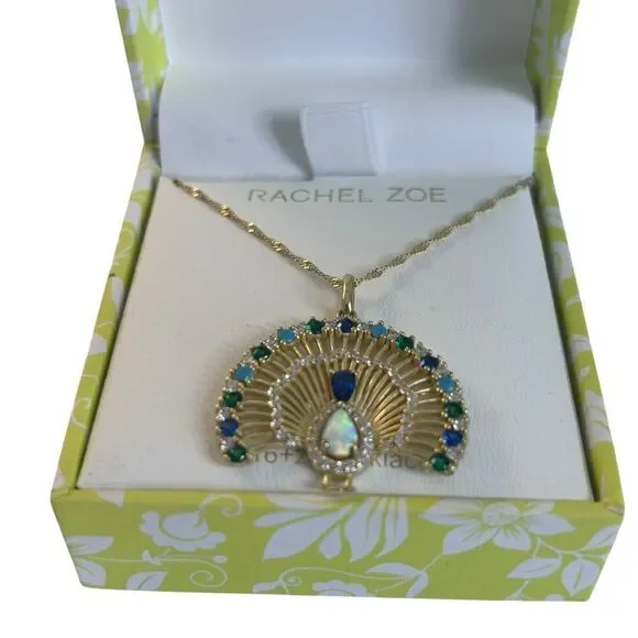 Rachel Zoe Beautiful Sterling Silver Jeweled Peacock Pendant Necklace.