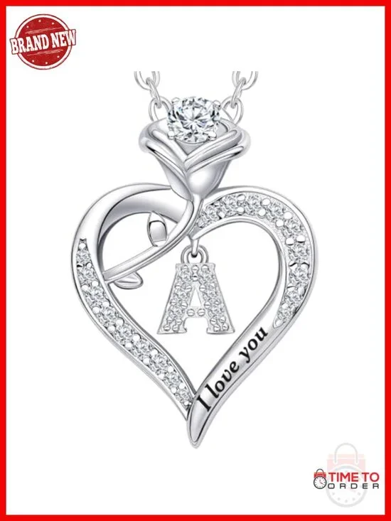 Personalized Moissanite Heart Pendant Necklace with 26 Letter Charms Sterling