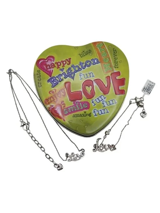 Brighton Script 2 Piece Jewelry Set Silver Plated Necklace Bracelet Gift Tin NWT