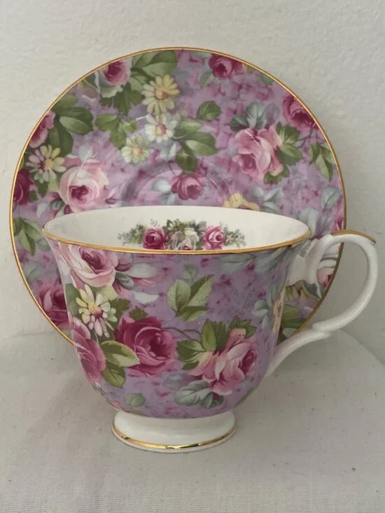VTG Crown Trent Cup Saucer Pink Lavender Floral Chintz England Replacement