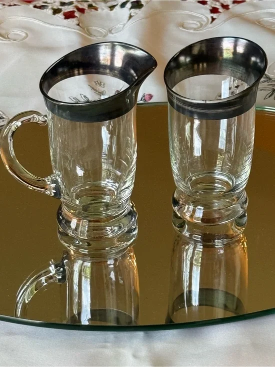 Dorothy Thorpe MCM Platinum Sterling Silver Band Sugar/Creamer.