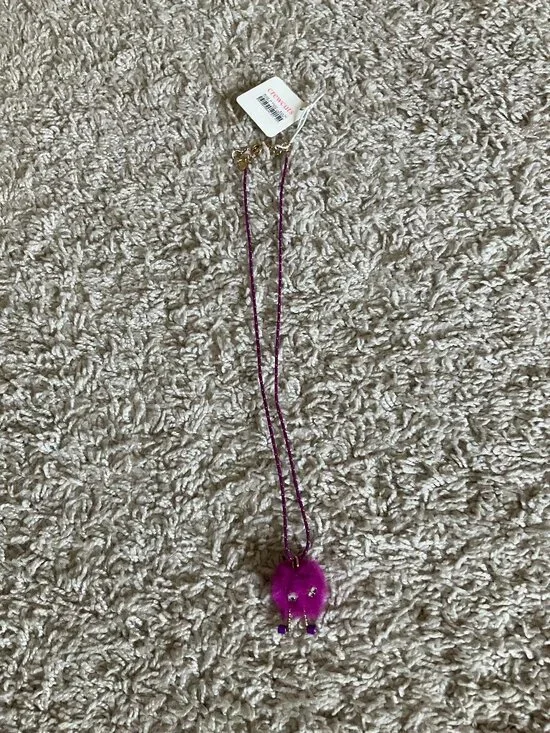 J.CREW CREWCUTS FUZZY MONSTER PENDANT NECKLACE. PURPLE.