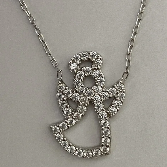 😇 925 Silver angel necklace clear cz cubic zirconia stones