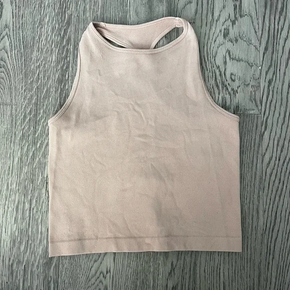 Free People Ribbed High Neck Cropped Tank Neutral Beige Size XS/S