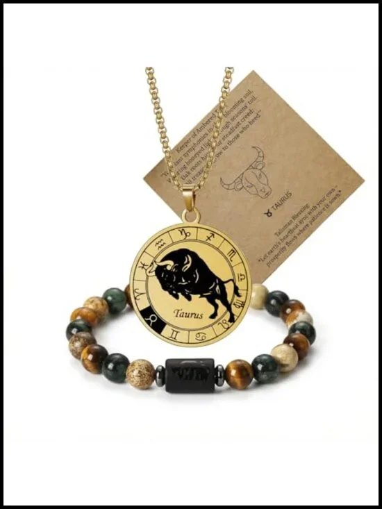 3-Piece Zodiac Jewelry Set Stainless Steel Constellation Necklace & Bracelet