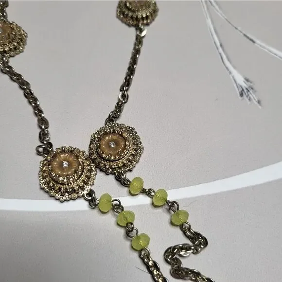 Vintage 90s Talbots Green and Gold Filigree Chain Necklace