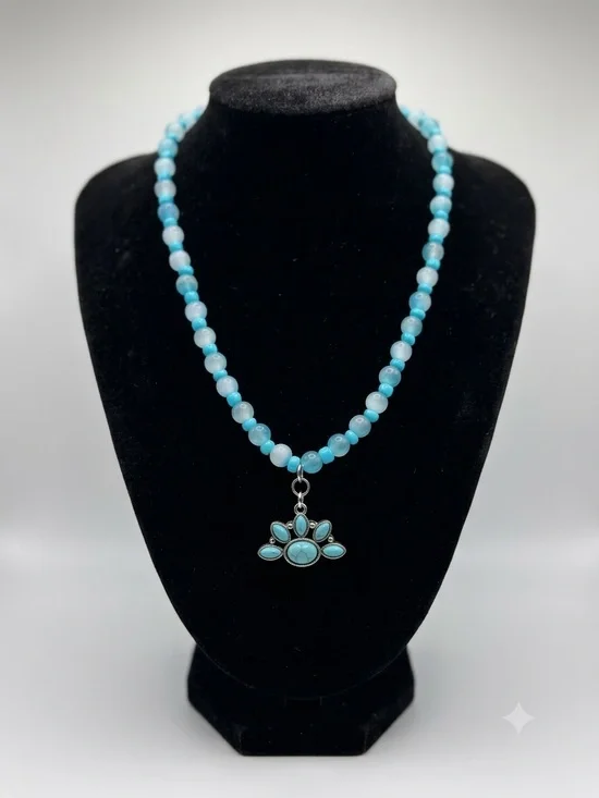 Blue Beaded Paw Pendant Necklace - Women Jewelry